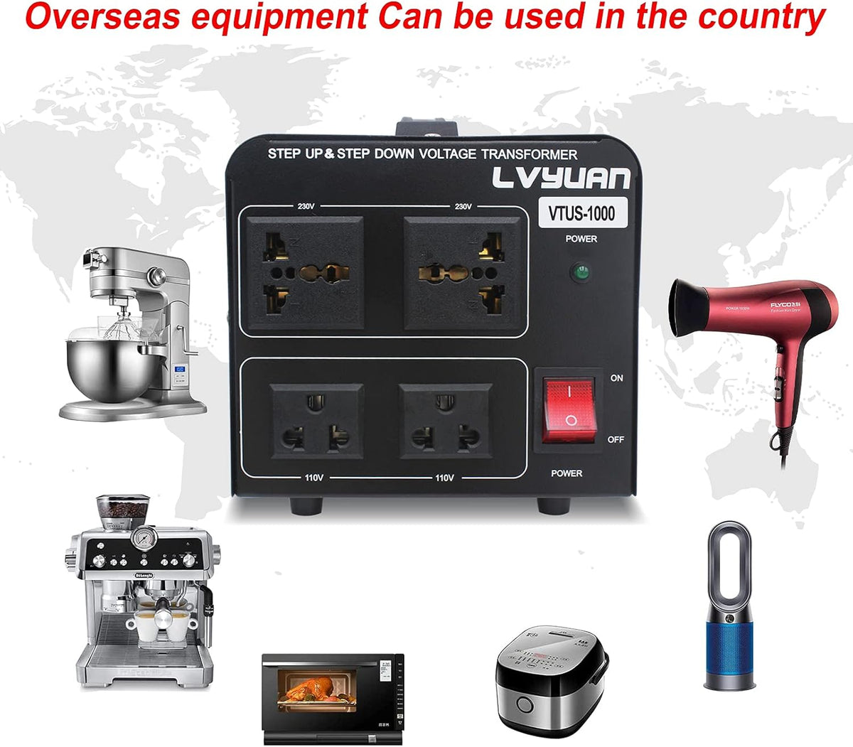Voltage Transformer Converter 1000 Watt Step Up/Down 110-120 Volt to 220-240 Volt with 2 US outlets, 2 Universal outlets, Circuit Breaker Pack of 2 R180372
