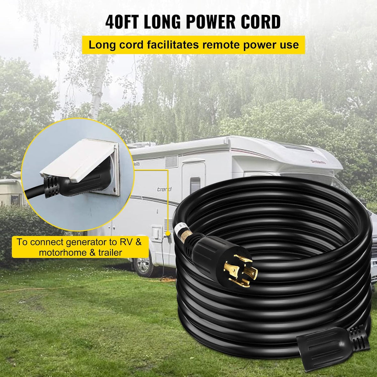40Ft 30 Amp 4 Wire 10 Gauge Generator Extension Cord 125V 250V UL Listed Twist Lock Connectors F3578