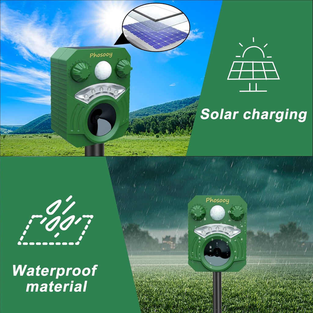 Waterproof Solar Ultrasonic Animal Repeller with Motion Activated LED Flashing Lights Y44245