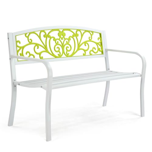 Outdoor Bench with Plastic Floral Design Backrest N178970