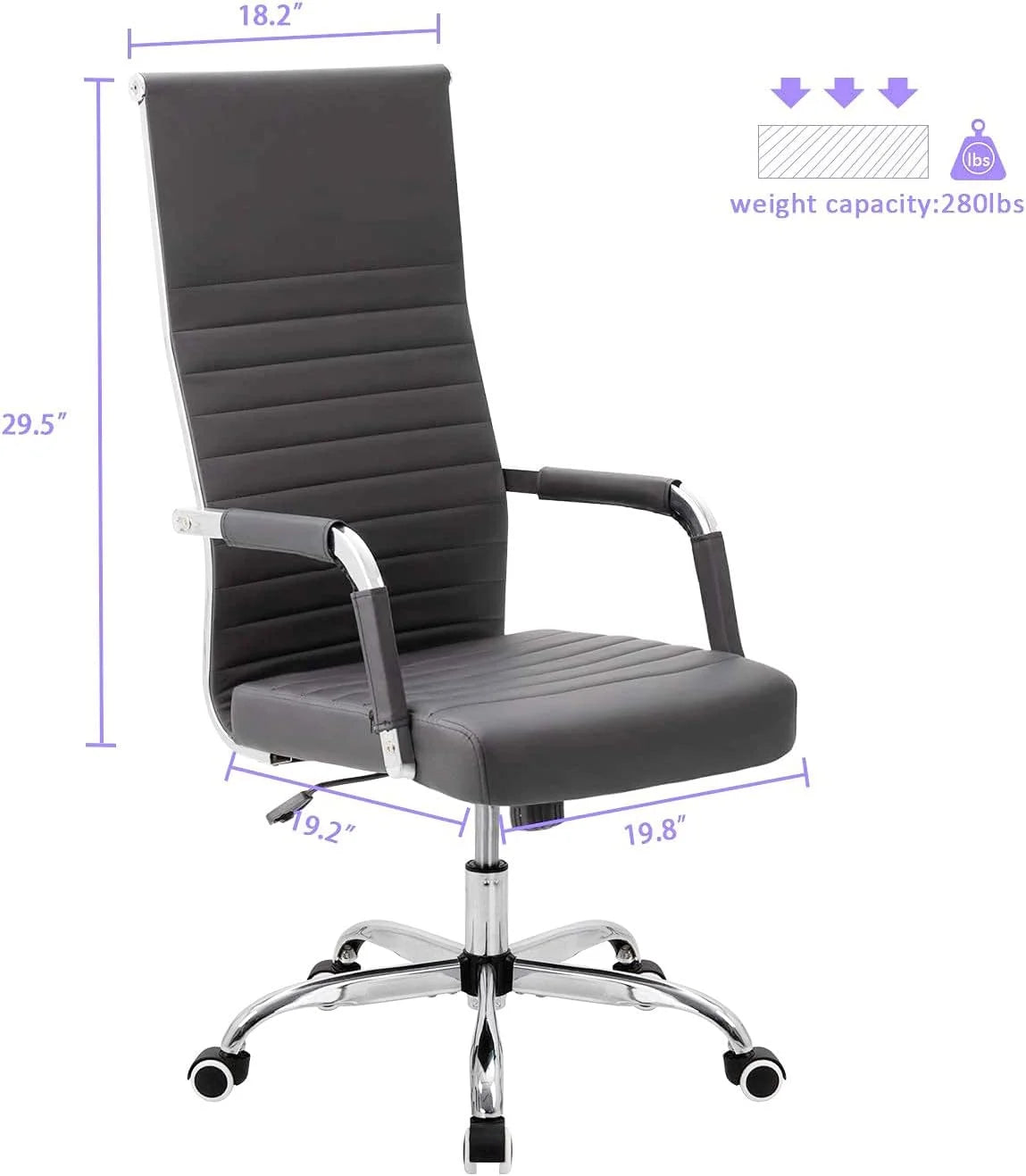 Black High Back Ribbed Leather Executive Office Chair E6028
