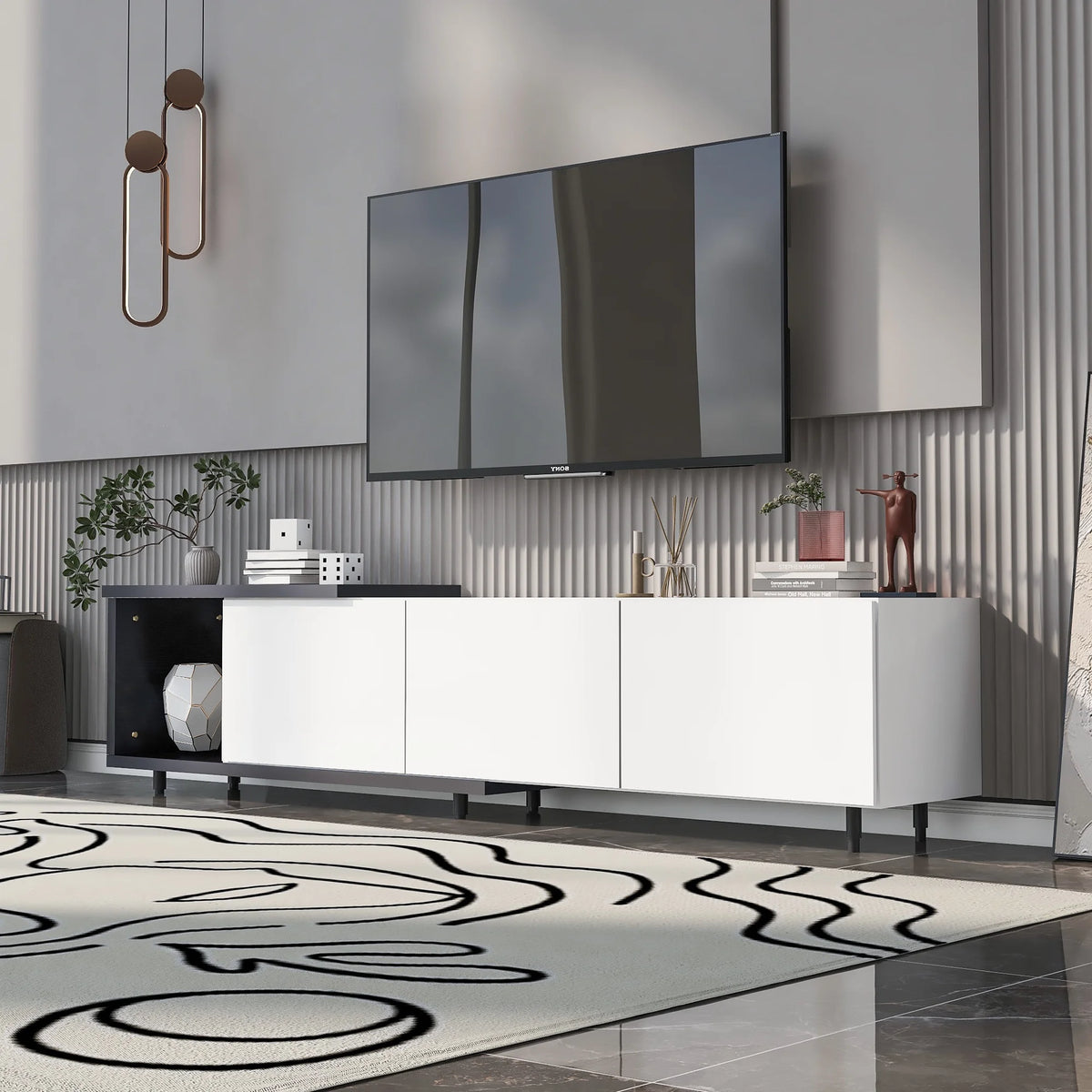 White TV Stand with 3 Storage Drawers M203