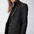 Recycled Vegan Leather One Button Blazer Jacket U44738