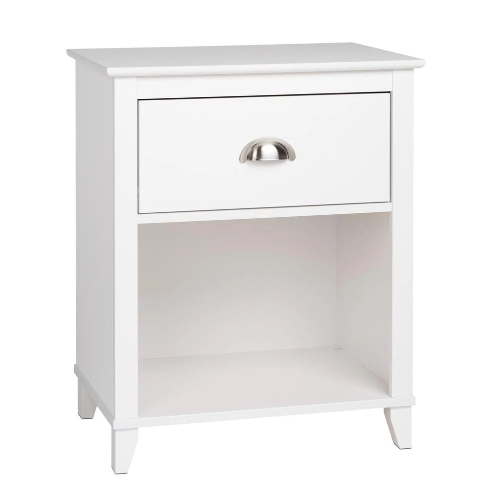 White 1 Drawer Tall Nightstand with Open Shelf O633774