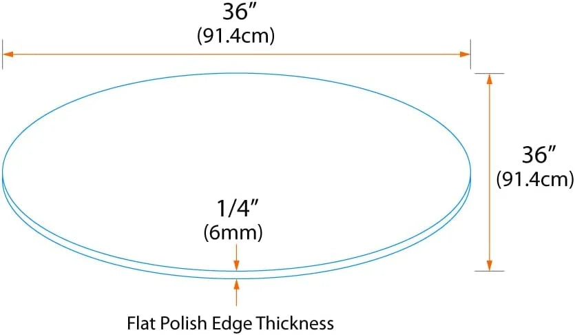 36" Round Tempered Clear Glass Table Top 1/4" Thick V671