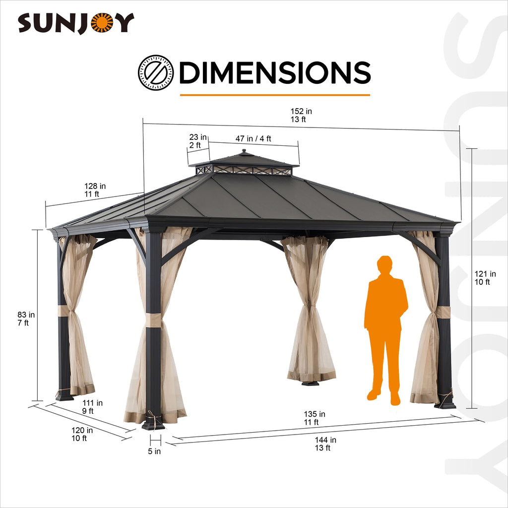 Black 2-Tier Aluminum Hardtop Gazebo with Netting E54717