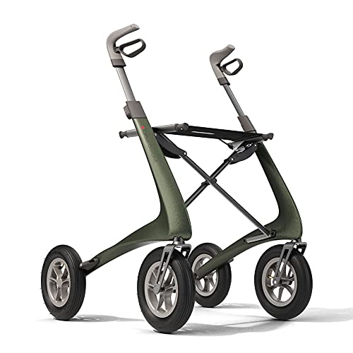 Carbon Overland All Terrain rollator with Big Pneumatic Wheels Foldable with seat Defender Green M7235