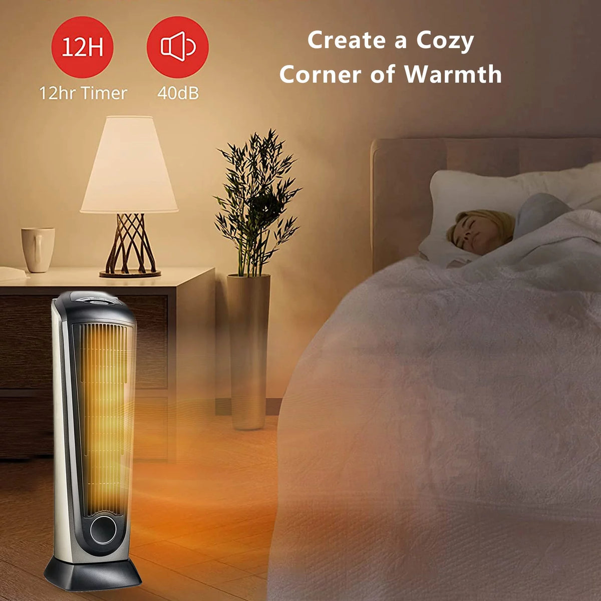 Oscillating Tower Space Heater with Adjustable Thermostat Timer & Remote Control, 22.5 Inches 1500W Grey/Black A76373