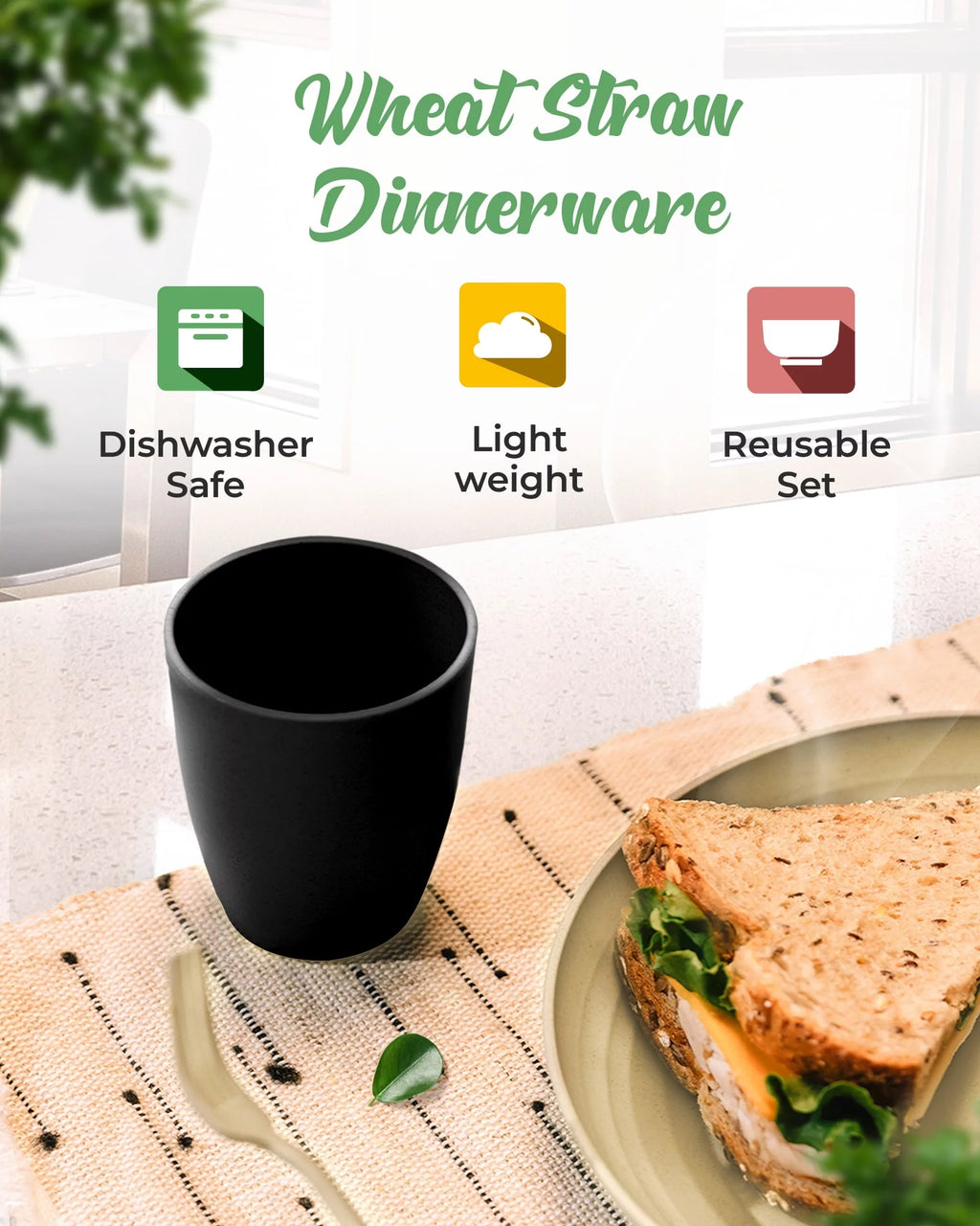Wheat Straw Dinnerware Set for 4 with Cutlery K498893