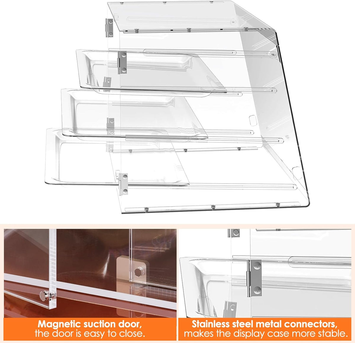 Acrylic 3 Tray Commercial Countertop Bakery Display Case with Rear Door Access & Removable Shelves, 22x17x16.5inch C93302