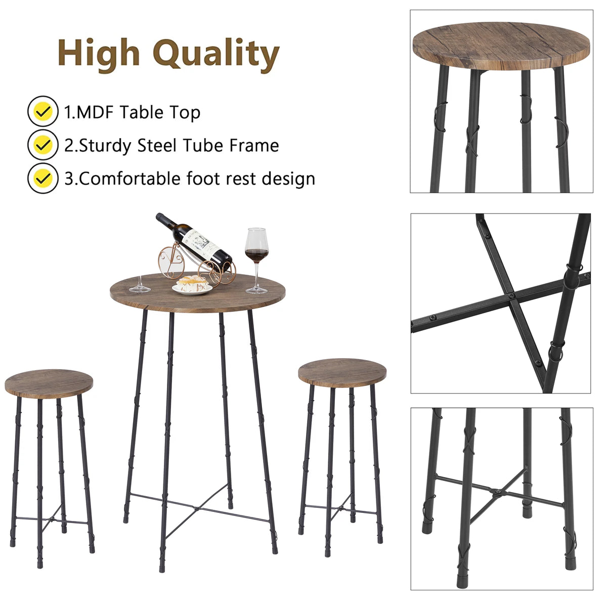 3-Piece Bar Table Set with 2 Stools V41684