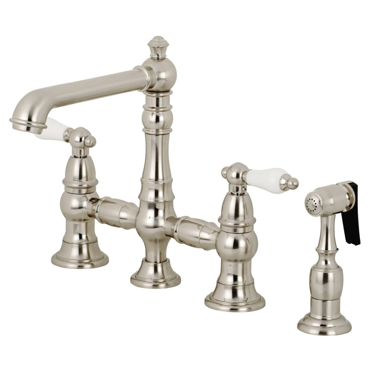 Brushed Nickel Bridge Kitchen Faucet with Sprayer N5741