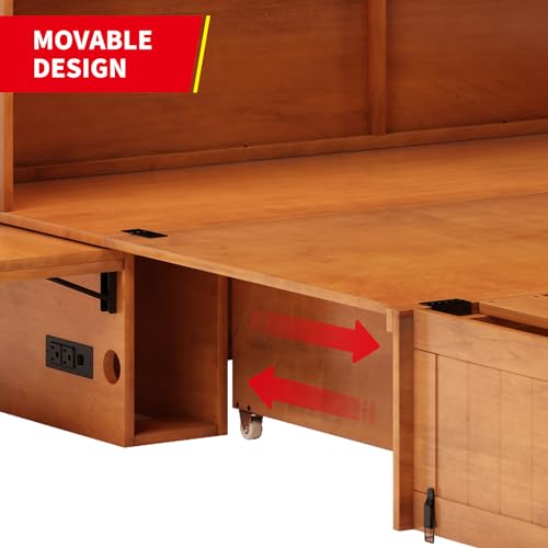 Queen Size Murphy Bed with Charging Station, Folding Foam Mattress (Cherry) U8446