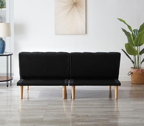 Blue Corduroy Convertible Futon Sofa Bed with Wooden Legs B3445