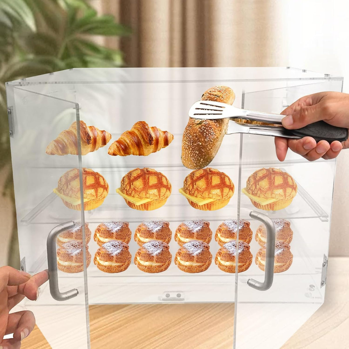 Acrylic 3 Tray Commercial Countertop Bakery Display Case with Rear Door Access & Removable Shelves, 22x17x16.5inch C93302