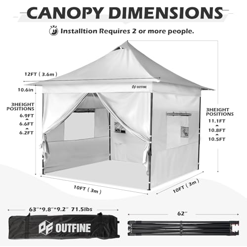 Heavy Duty Canopy 10x10 Pop Up Commercial Canopy Tent with 3 Side Walls, Roller Bag, 4 Weight Bags, Stakes and Ropes (White, 10 * 10FT) L90823