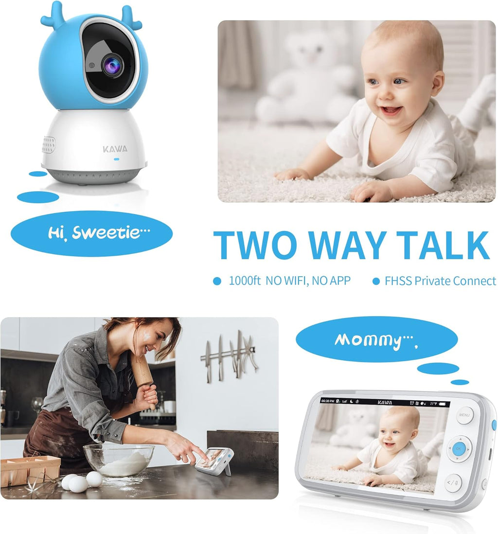 Baby Monitor with Camera and Audio, 720P HD Display, Night Vision, 2-Way Audio M7401