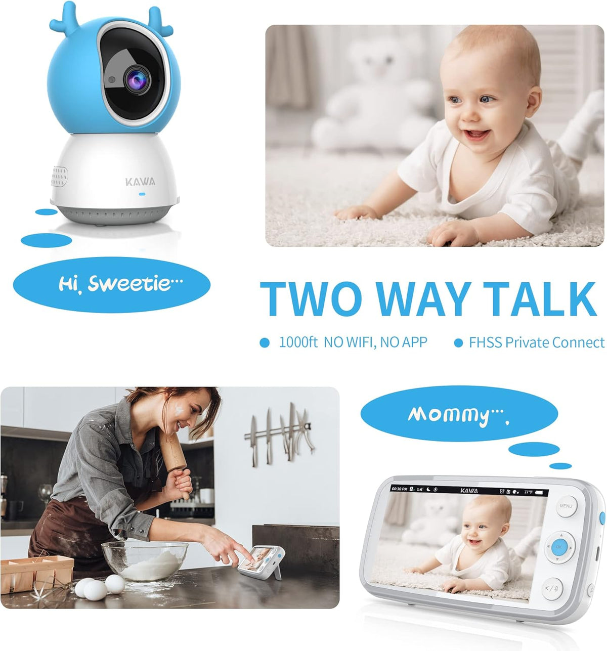 Baby Monitor with Camera and Audio, 720P HD Display, Night Vision, 2-Way Audio M7401