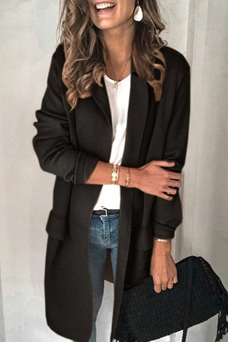 Casual Solid Turn-back Collar Outerwear D452