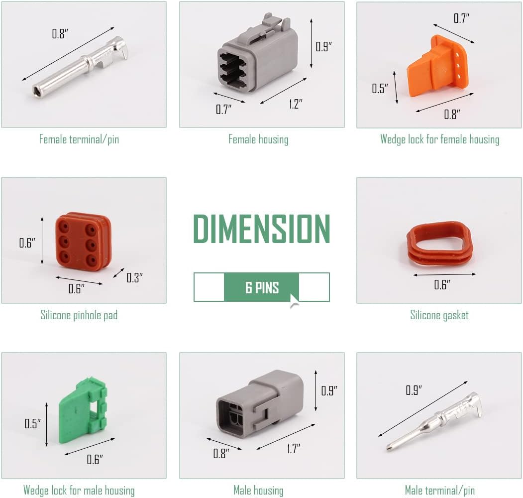 2 Pin DT Connector Kit Waterproof Electrical Connectors Solid Contacts Heavy Duty 16-20 AWG 4Pcs A655214