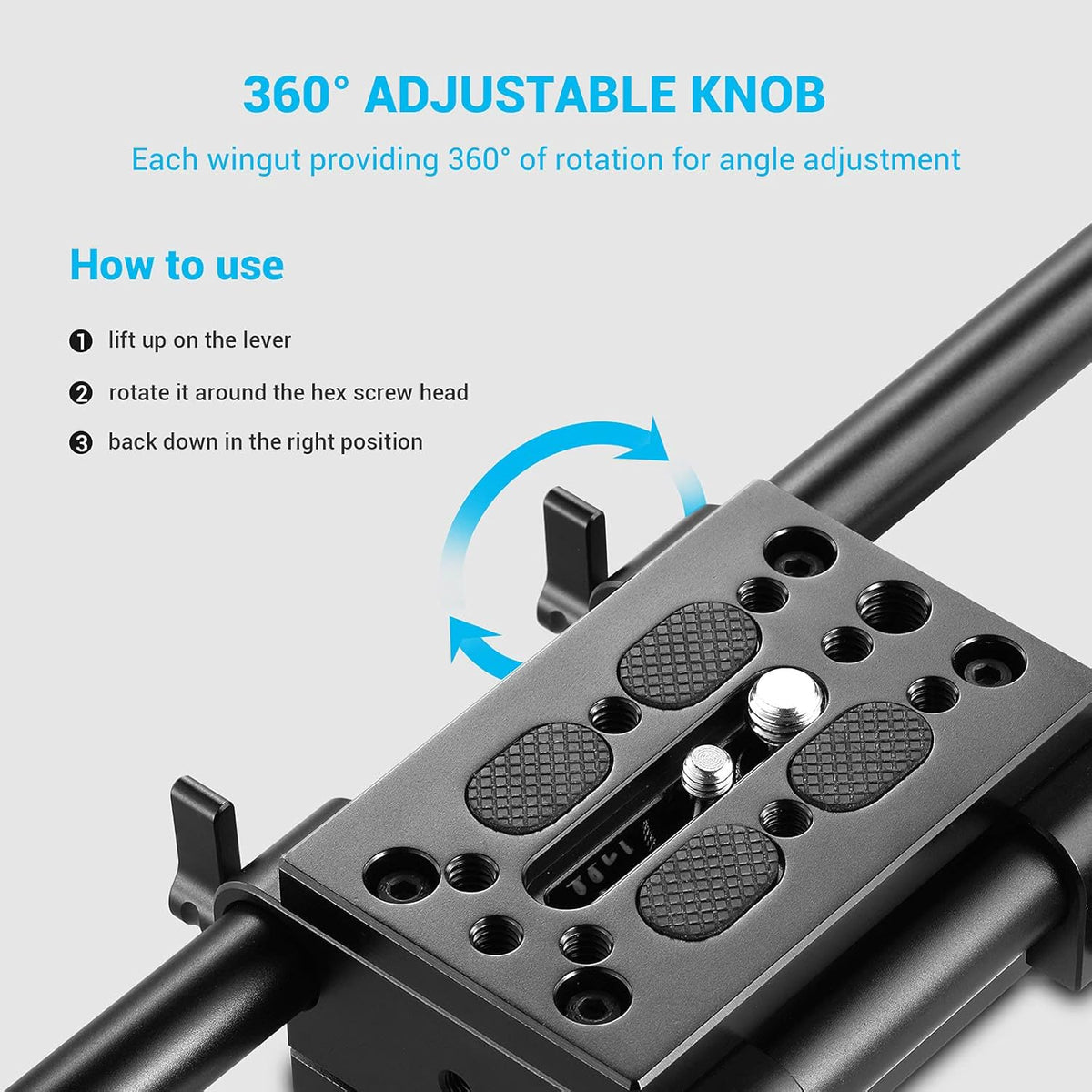 Camera Tripod Mounting Baseplate with 15mm Rod Clamp Rail Block J1140