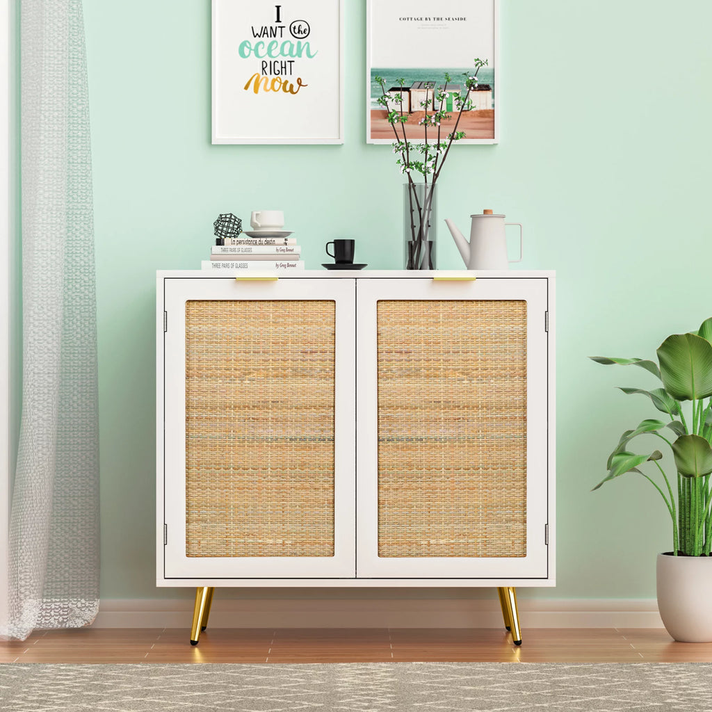 Black 2 Rattan Door Accent Cabinet S960066