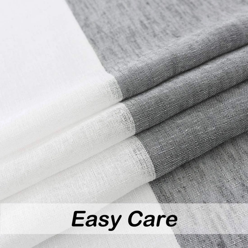 Gray White Sheer Linen Curtain Panels with Rod Pocket, 50"x84"x2 B884