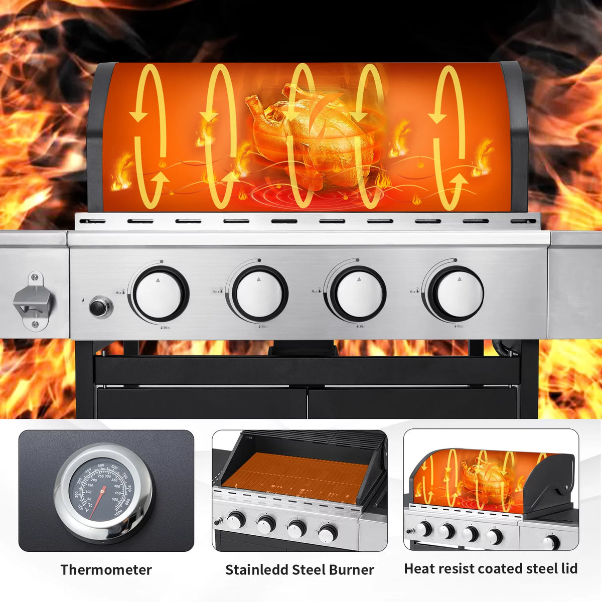 3 Burner Propane Gas Grill with Side Table F6733