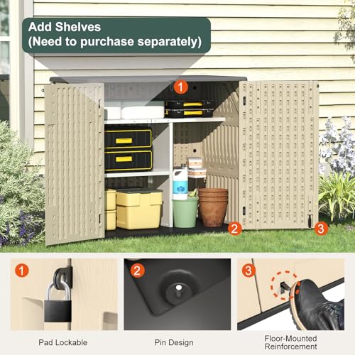 60 Cu.Ft Vertical Outdoor Storage Shed, Resin, Khaki B784