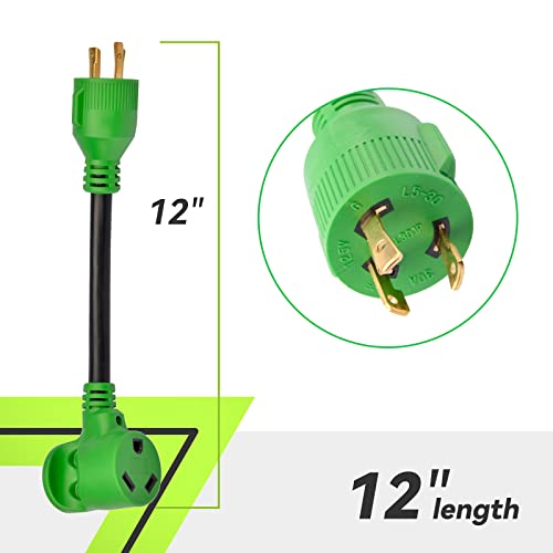 3 Prong 12 Inch 30 Amp to 30 Amp RV Generator Adapter Cord, STW 10/3, L5-30P to TT-30R P1412