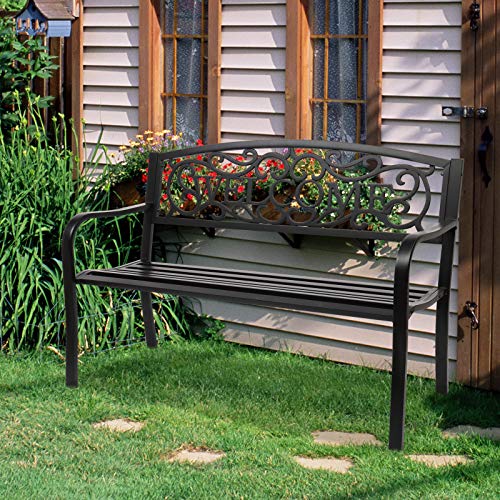 Outdoor Bench with Plastic Floral Design Backrest N178970