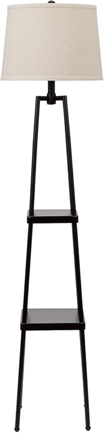 Modern Metal Etagere Floor Lamp with Shelves and Linen Shade C387