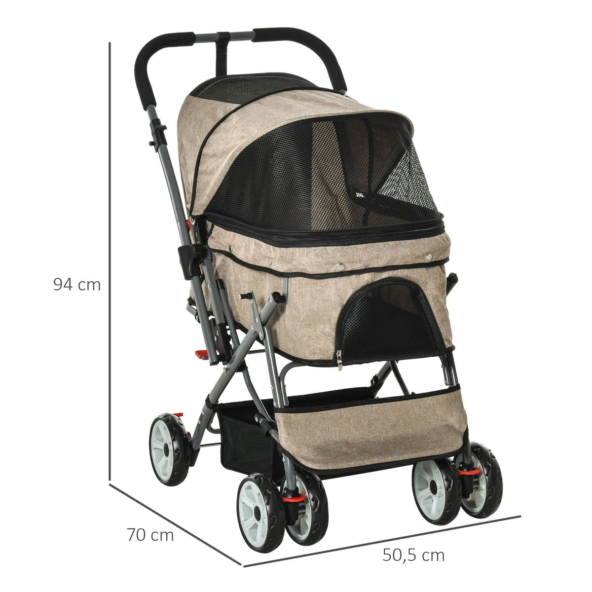 Foldable Pet Stroller with Reversible Handle Basket Storage Bag 3-Stage Canopy Zippered Mesh L388