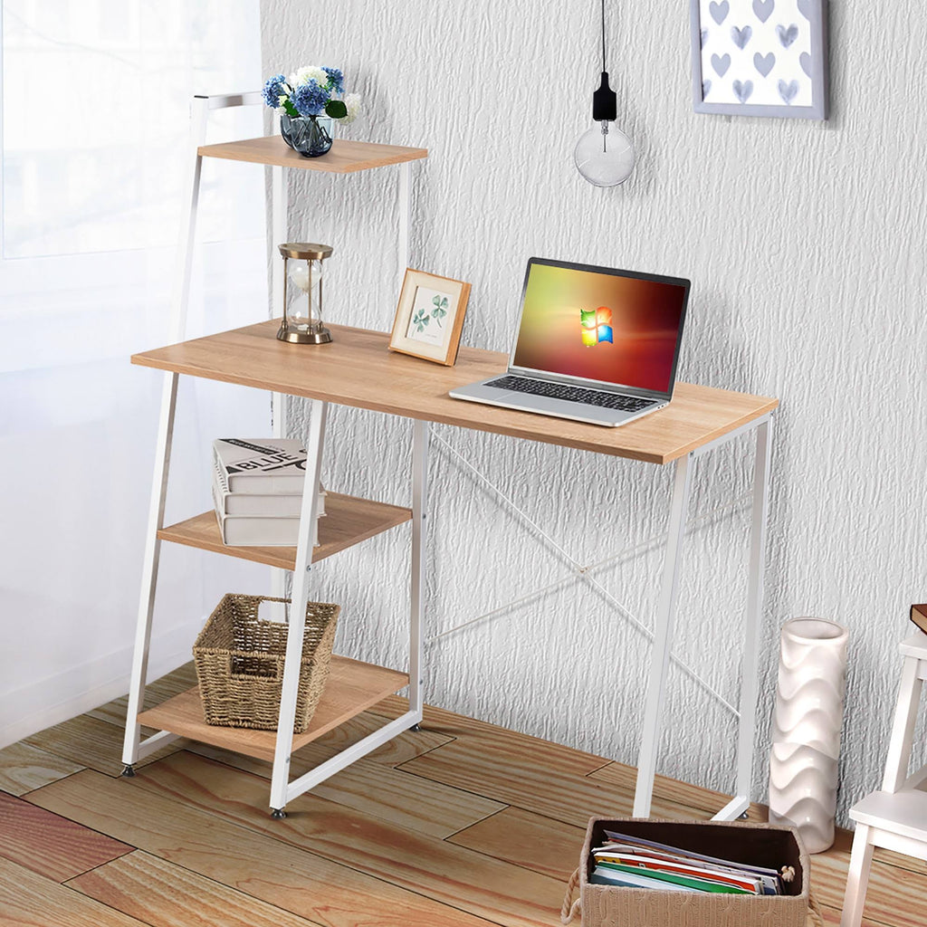Natural Computer Desk with Shelves P7606