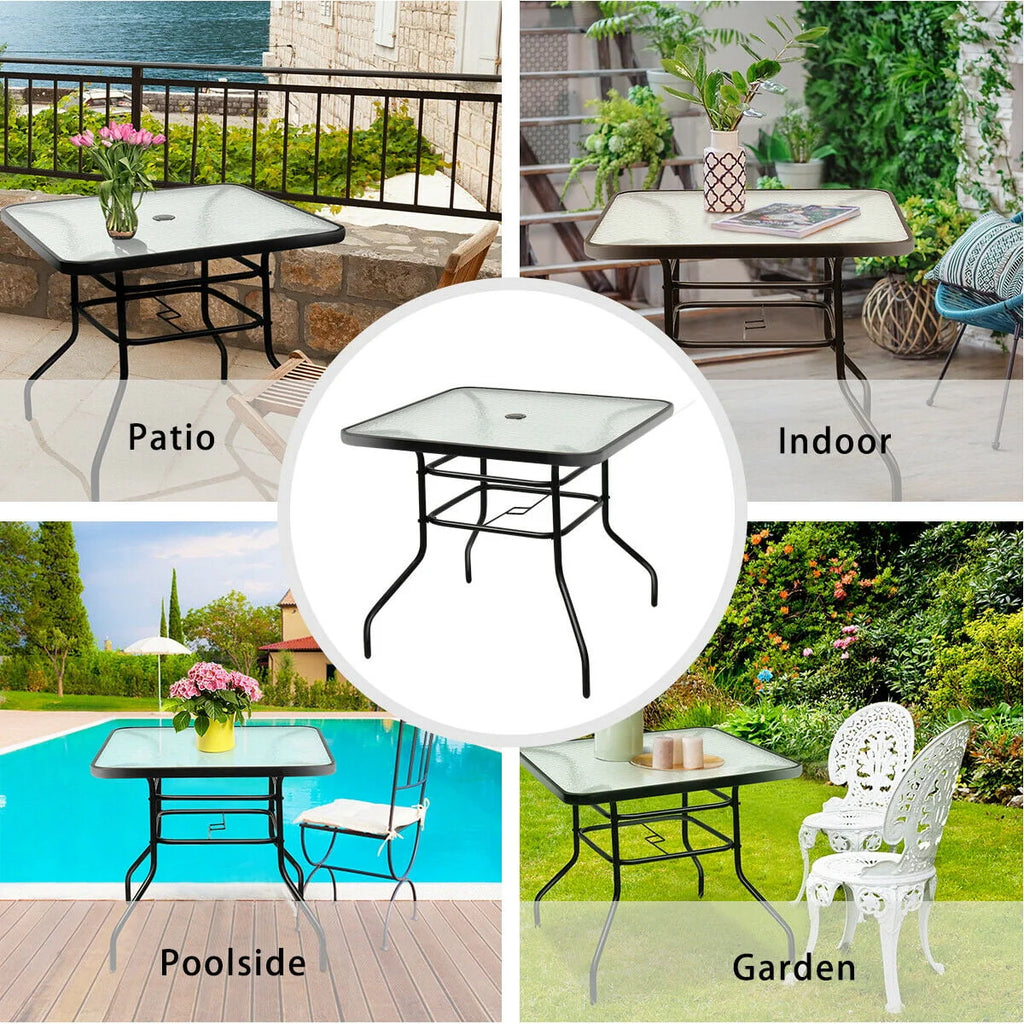 32'' Patio Square Table Tempered Glass Steel Frame N45398