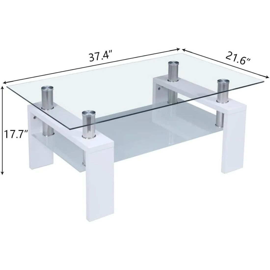 Glass Top White Coffee Table with Lower Shelf M975240