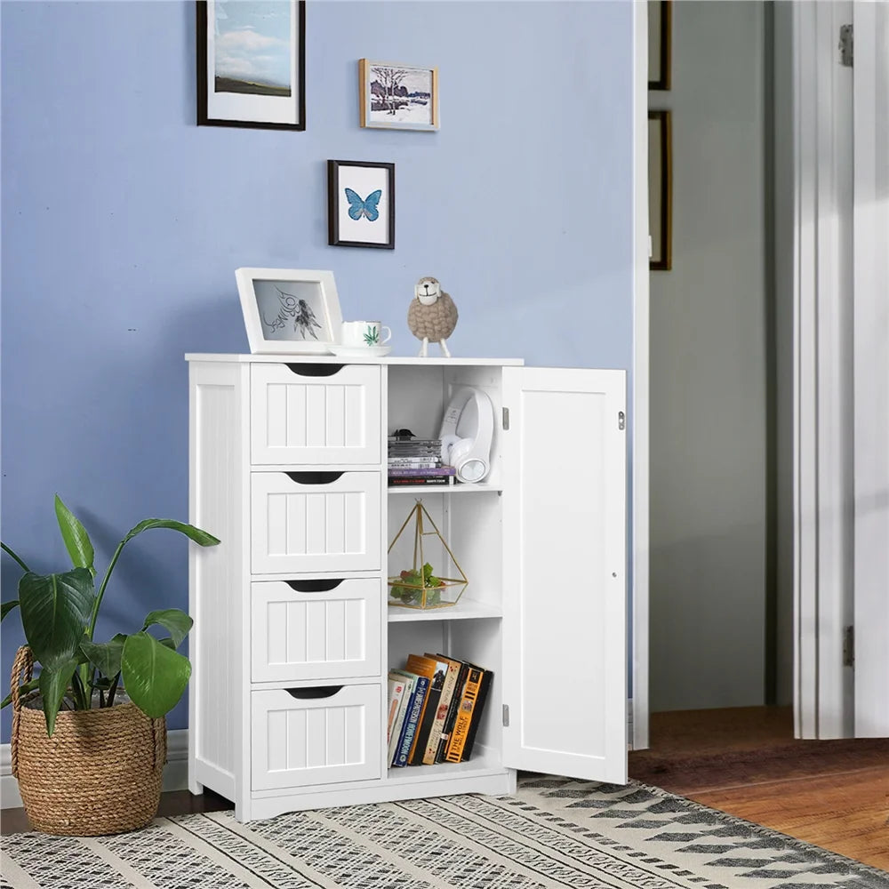 4 Drawers Cupboard White Bathroom Storage Cabinet S916735