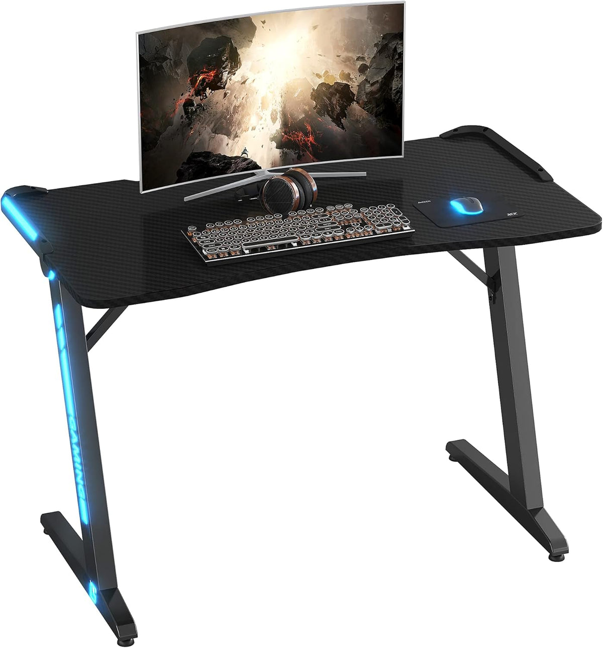 47 inch R-Shaped Gaming Desk with RGB Lighting C76812