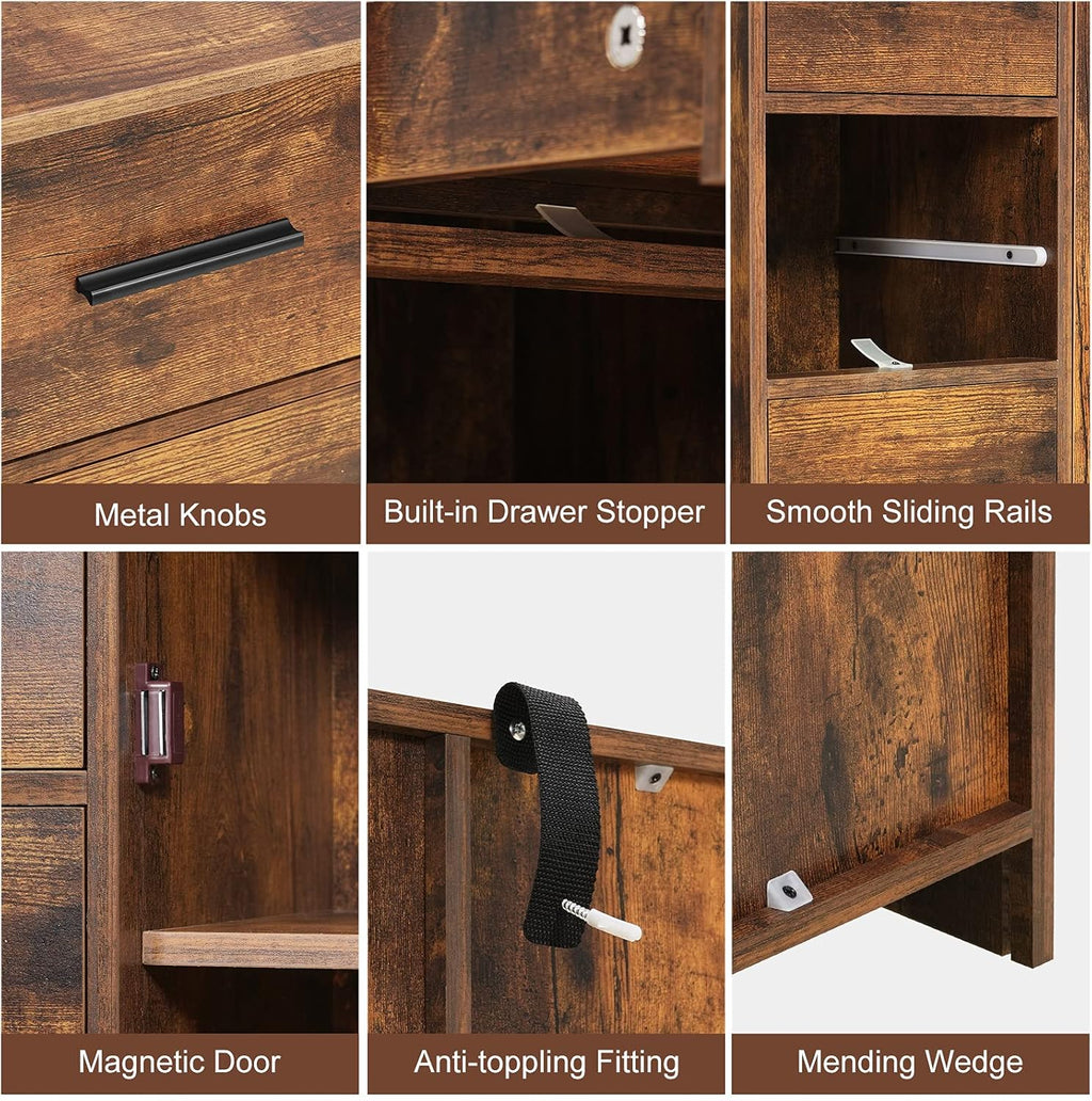Rustic Brown Bathroom Storage Cabinet with 4 Drawers and Adjustable Shelf M9399