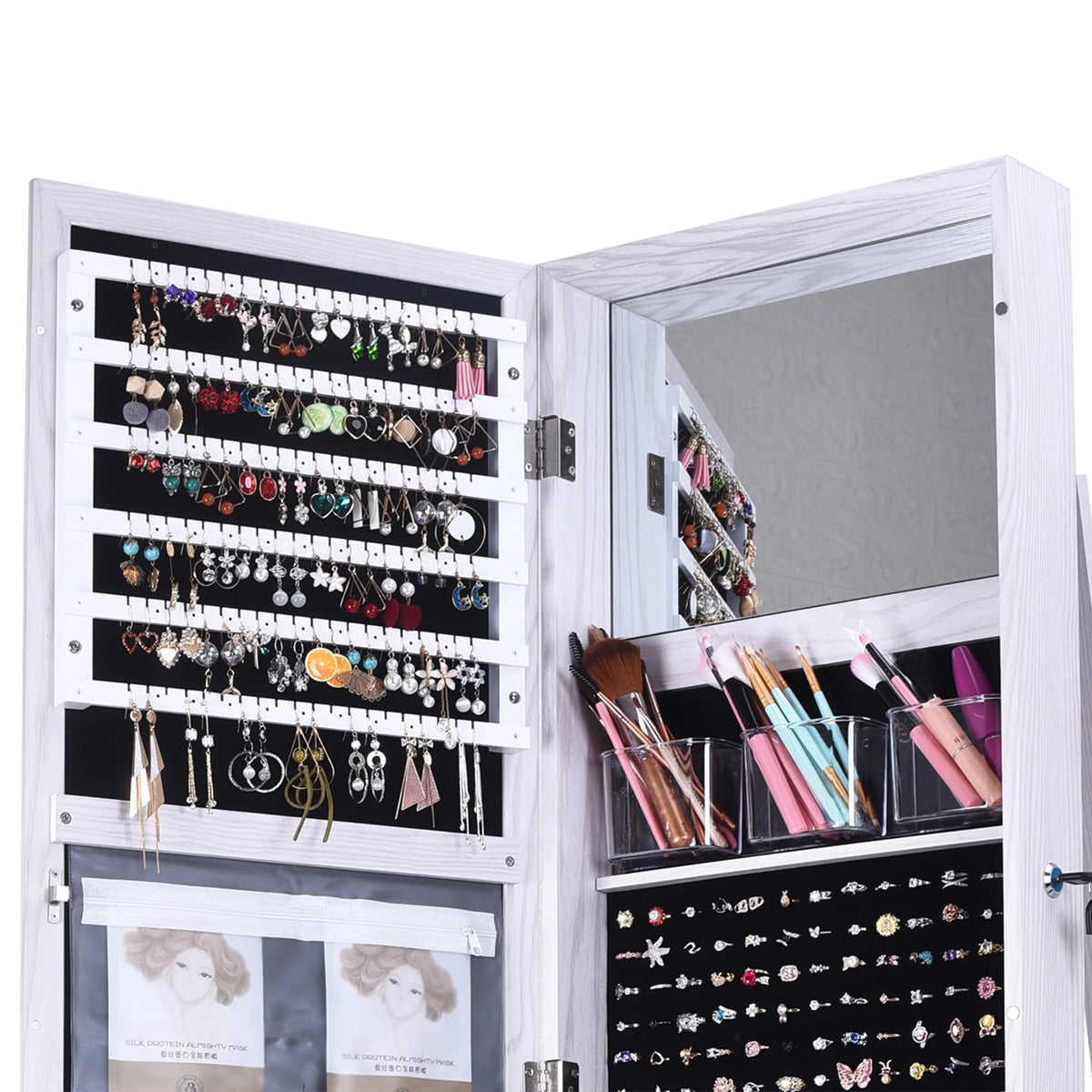White Rotatable Jewelry Armoire with Full-length Mirror P355