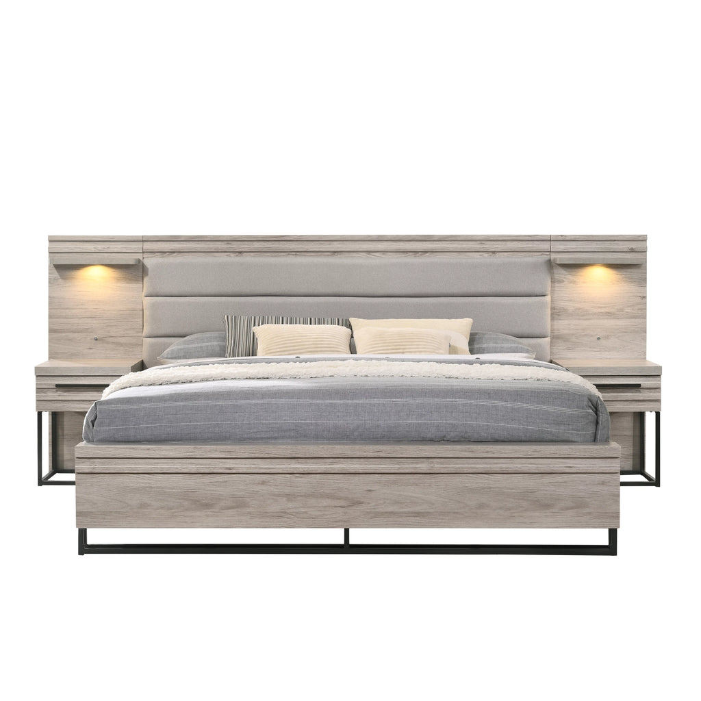 King Upholstered Wood Wallbed Bed with 2 Nightstands C1234