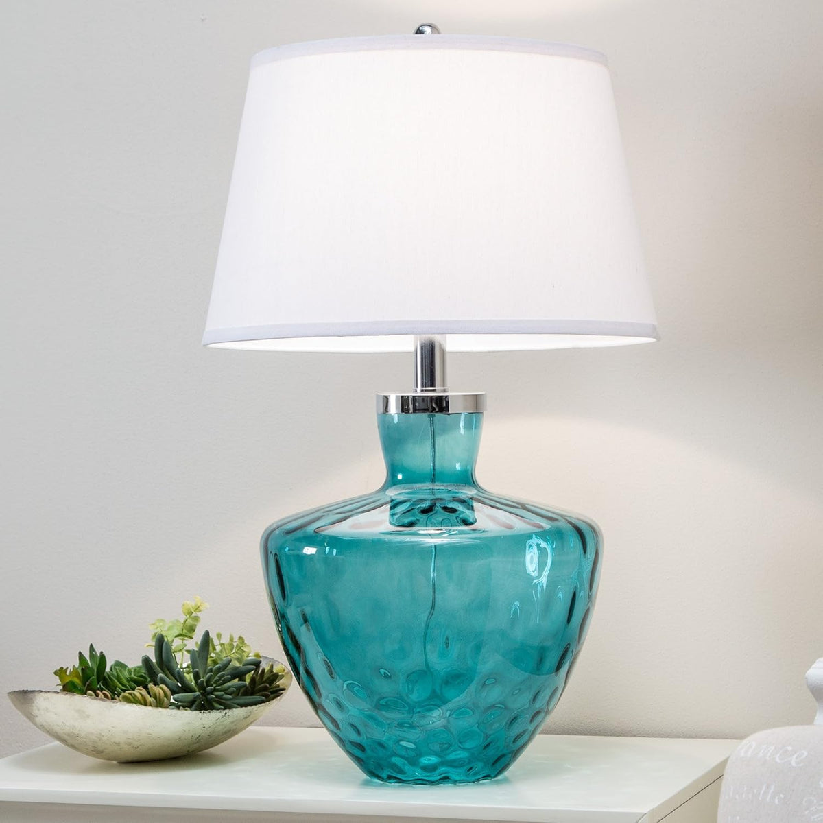 Turquoise Dimpled Glass Table Lamp F66500