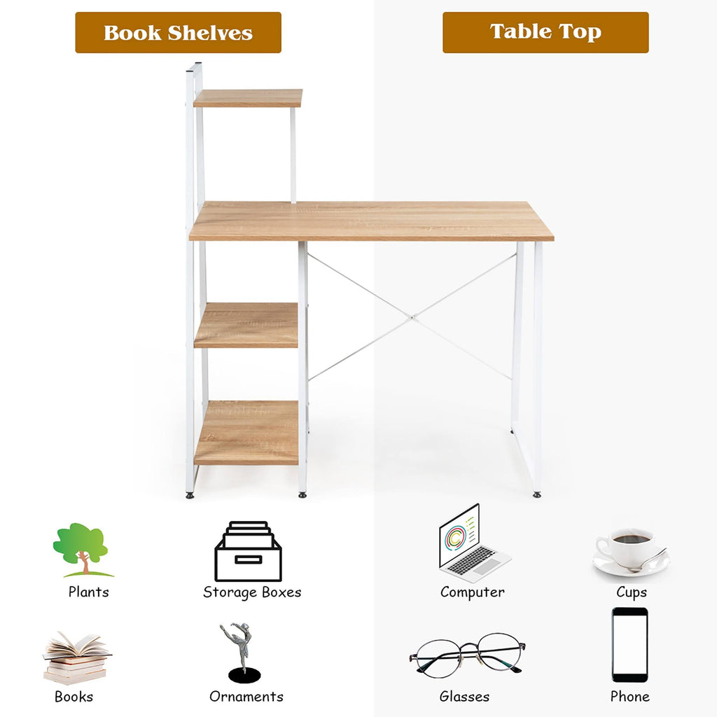 Natural Computer Desk with Shelves P7606