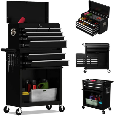 2 in 1 Steel Rolling Tool Chest, 8 Drawer, Black A681