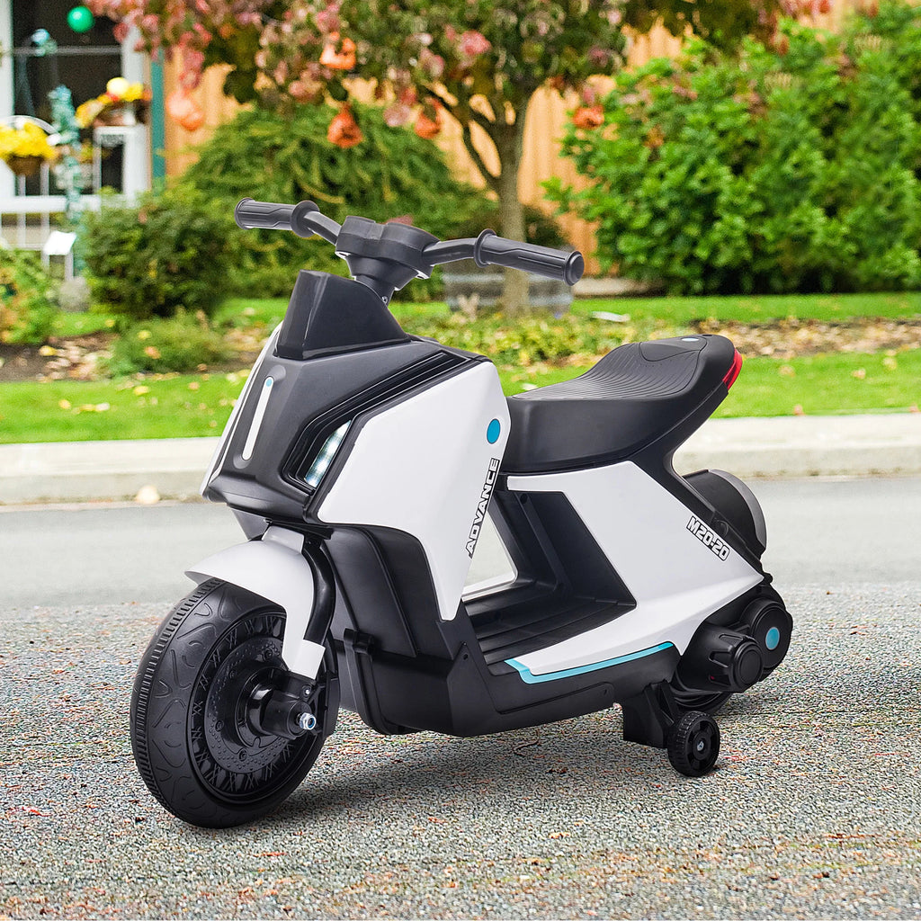 6V Kids Electric Motorcycle Ride-On Rechargeable Bike with Headlights, White D87680