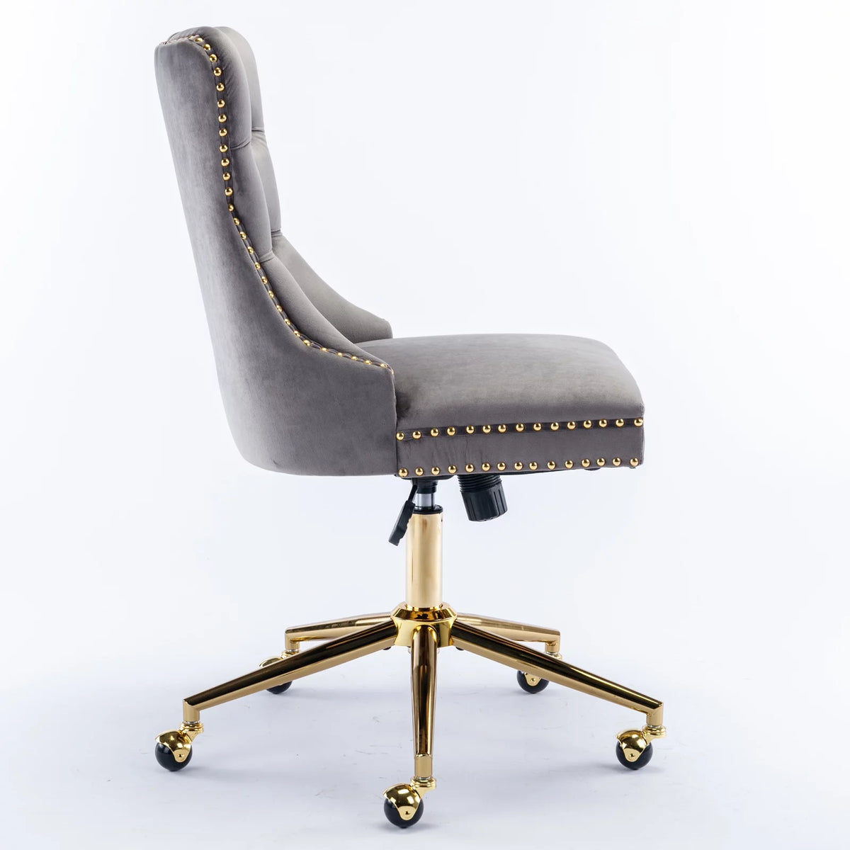 Velvet Upholstered Tufted Office Chair with Golden Metal Base W8385