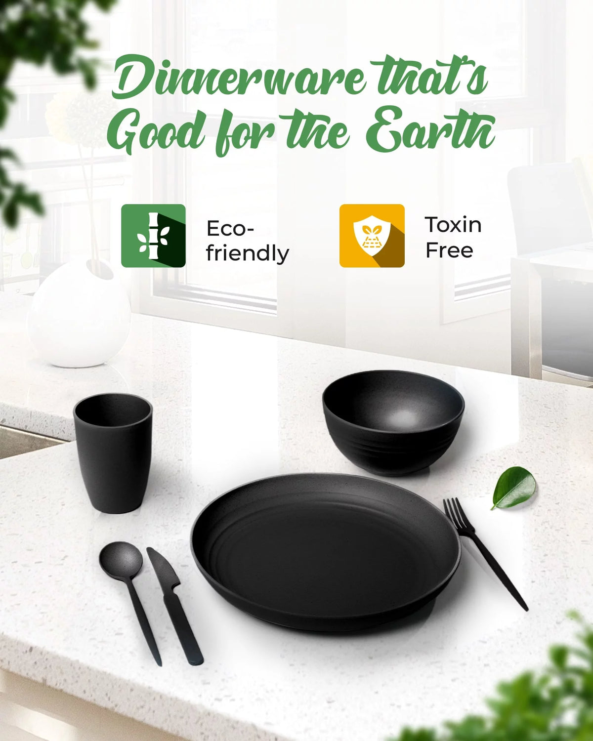 Wheat Straw Dinnerware Set for 4 with Cutlery K498893