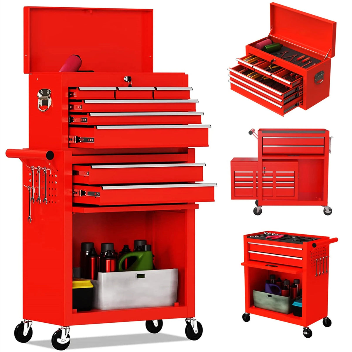 2 in 1 Steel Rolling Tool Chest, 8 Drawer, Black A681