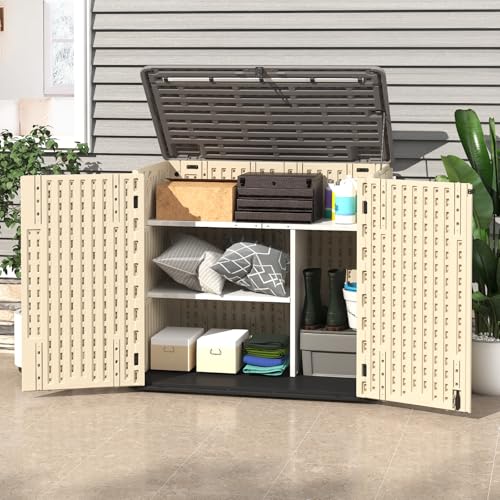 60 Cu.Ft Vertical Outdoor Storage Shed, Resin, Khaki B784