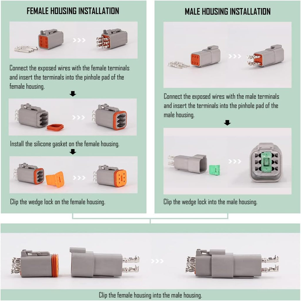 2 Pin DT Connector Kit Waterproof Electrical Connectors Solid Contacts Heavy Duty 16-20 AWG 4Pcs A655214